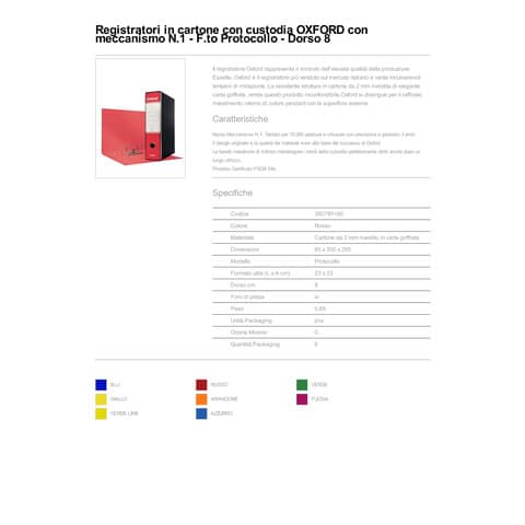 Registratore con custodia Esselte G85 Oxford protocollo 29,5x35 cm - dorso 8 cm rosso - 390785160